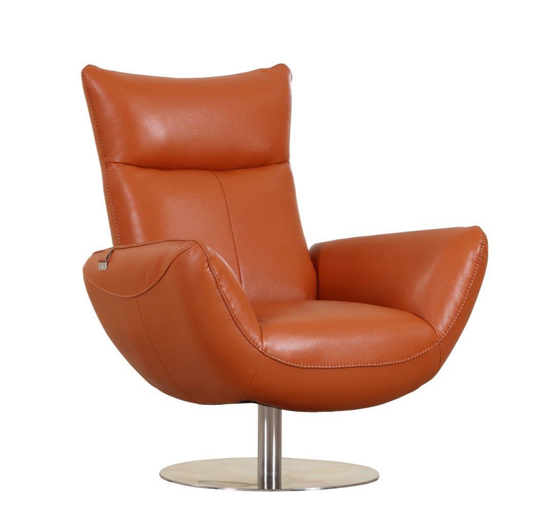 22" Modern Genuine Italian Leather Lounge Chair Orange Foam Leather