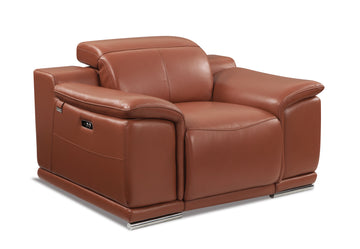 Genuine Italian Leather Power Reclining Chair Camel Foam Leather