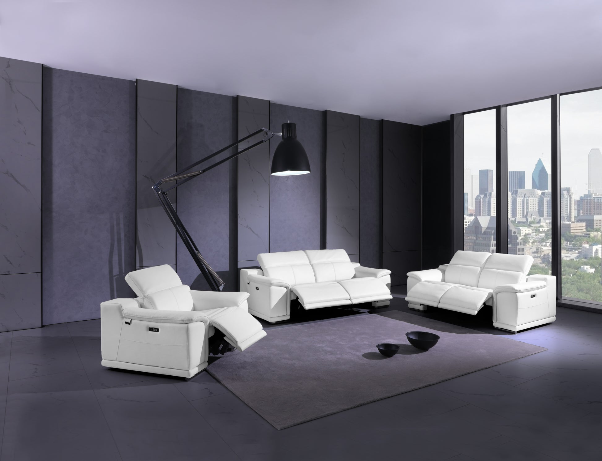 Genuine Italian Leather Power Reclining Sofa White Foam Leather