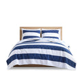 Cotton Cabana Stripe Reversible Quilt Set With Shark Reverse Full Navy Cotton