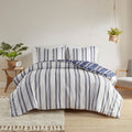 Striped Reversible Comforter Set King Navy Polyester