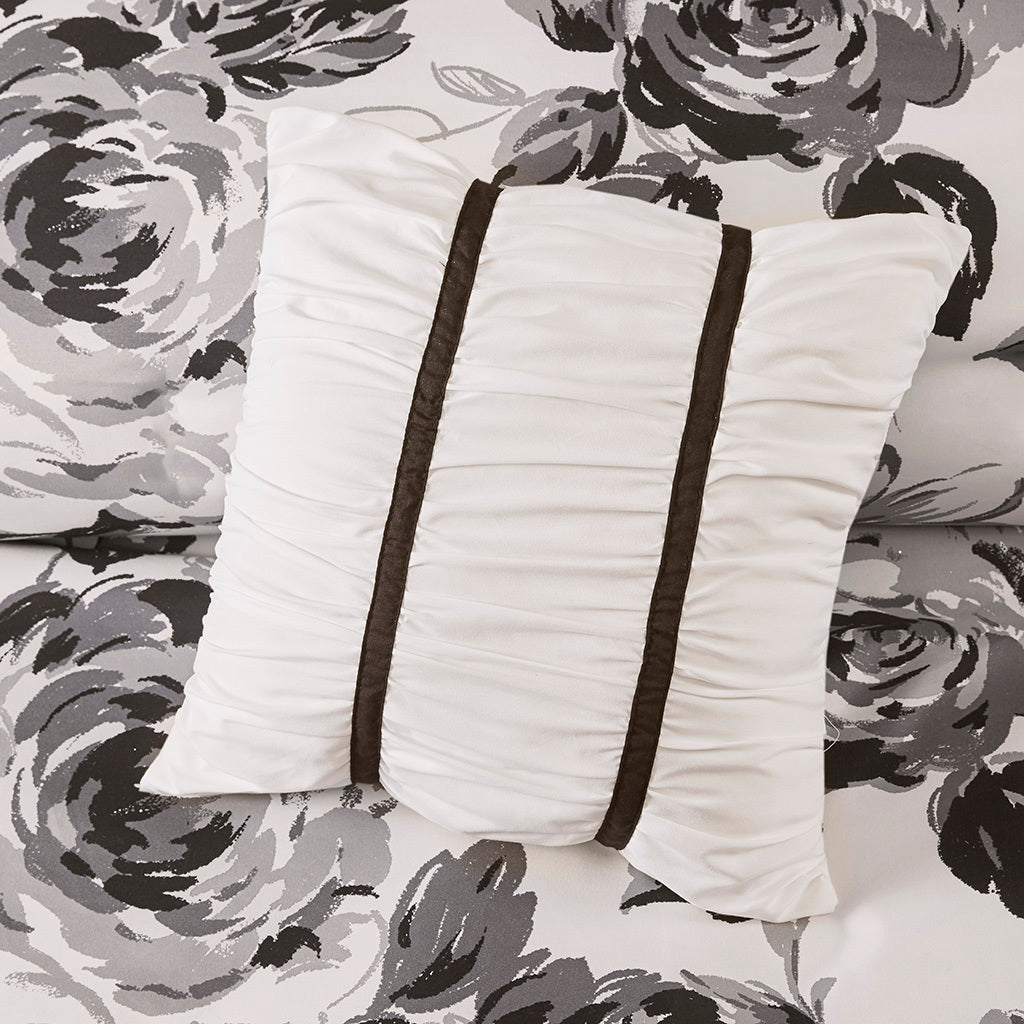 Floral Print Duvet Cover Set Full White Black Microfiber