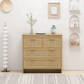 4 Drawers Rattan Cabinet,For Bedroom,Living Room,Dining Room,Hallways,Easy Assembly Natural Particle Board