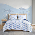 Cotton Cabana Stripe Reversible Quilt Set With Shark Reverse Full Navy Cotton