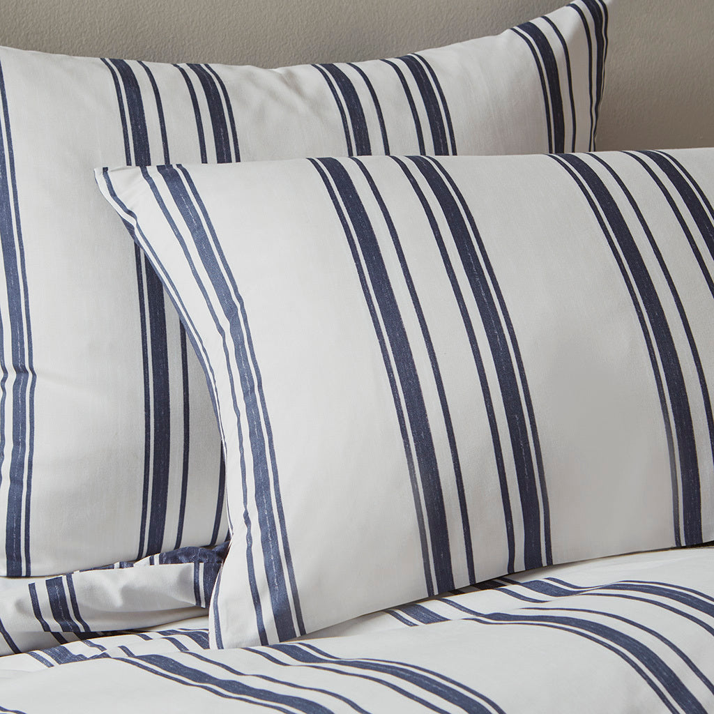 Striped Reversible Comforter Set King Navy Polyester