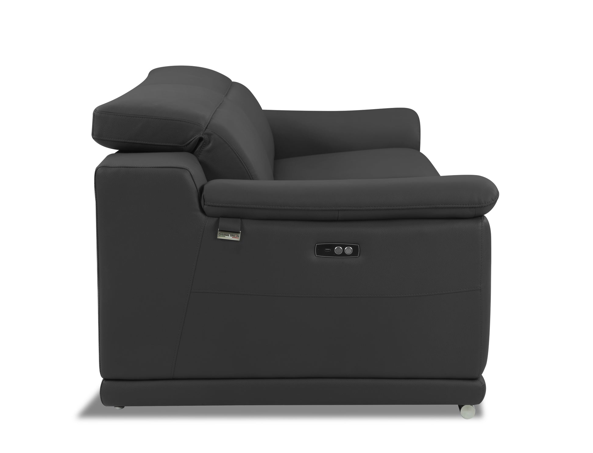 Genuine Italian Leather Power Reclining Loveseat Dark Gray Foam Leather