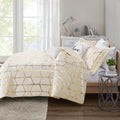 Metallic Printed Duvet Cover Set King Ivory Gold Polyester