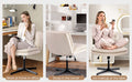 Large Size Armless Home Office Desk Chair Vanity Chair No Wheels Wood Beige Primary Living Space Foam Casual,Contemporary,Minimalist,Modern Handle Office Chairs Solid Back Foam Adjustable Height Leather