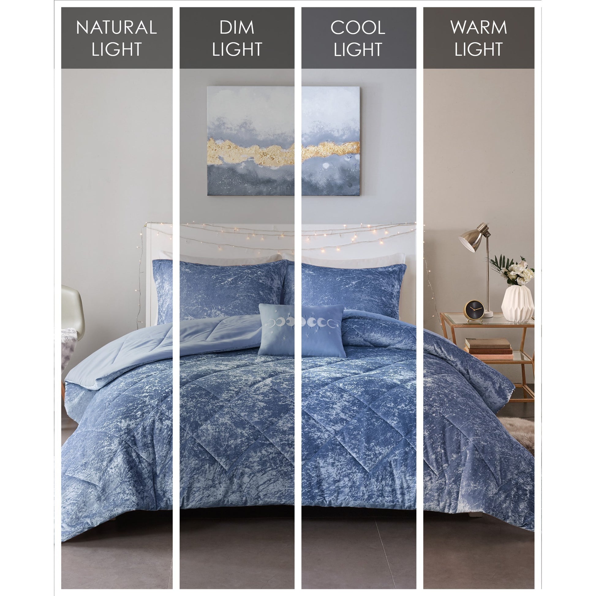 Velvet Comforter Set King Blue Polyester