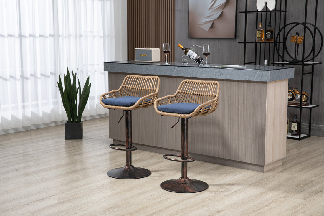 Coolmore Modern Swivel Bar Stools Set Of 2 Adjustable Counter Height Chairs With Footrest For Kitchen, Dining Room Blue Blue Primary Living Space Foam Linen