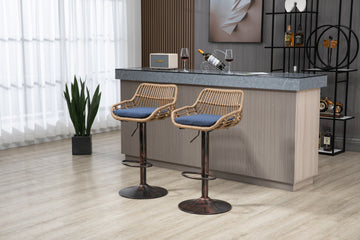 Coolmore Modern Swivel Bar Stools Set Of 2 Adjustable Counter Height Chairs With Footrest For Kitchen, Dining Room Blue Blue Primary Living Space Foam Linen