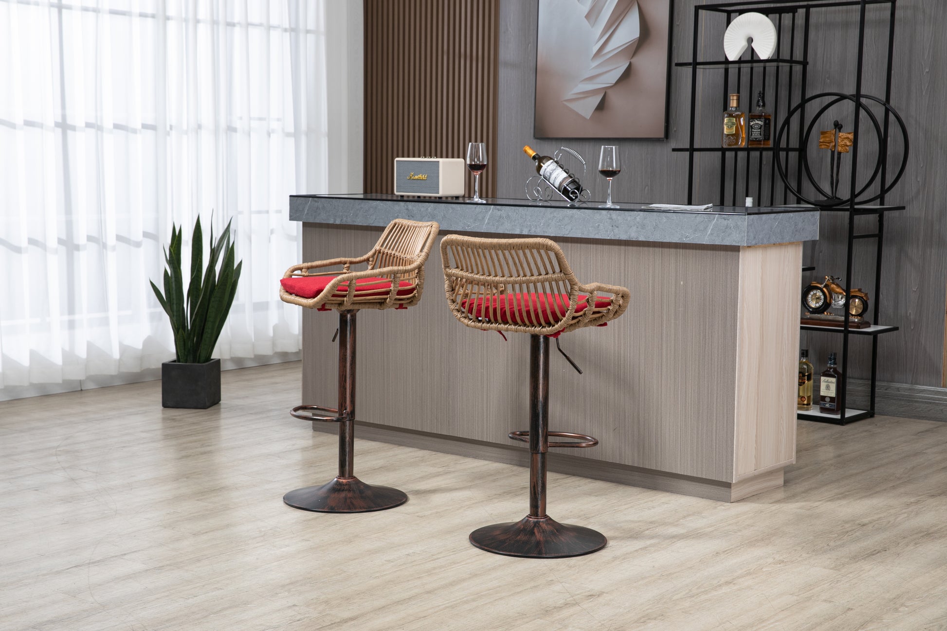 Coolmore Swivel Bar Stools Set Of 2 Adjustable Counter Height Chairs With Footrest For Kitchen, Dining Room 2Pc Set Red Polyester