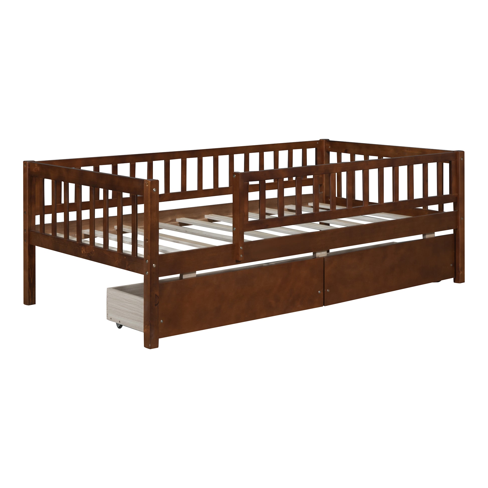 Twin Size Daybed Wood Bed With Two Drawers, Walnut Twin Walnut Solid Wood