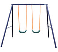 Two Station Swing Set For Children Blue Polyethylene