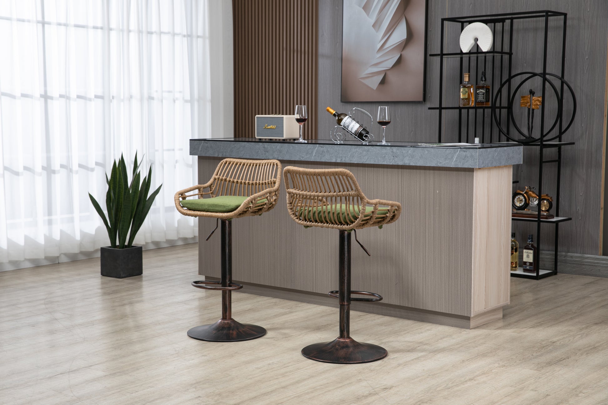 Coolmore Swivel Bar Stools Set Of 2 Adjustable Counter Height Chairs With Footrest For Kitchen, Dining Room 2Pc Set Green Polyester