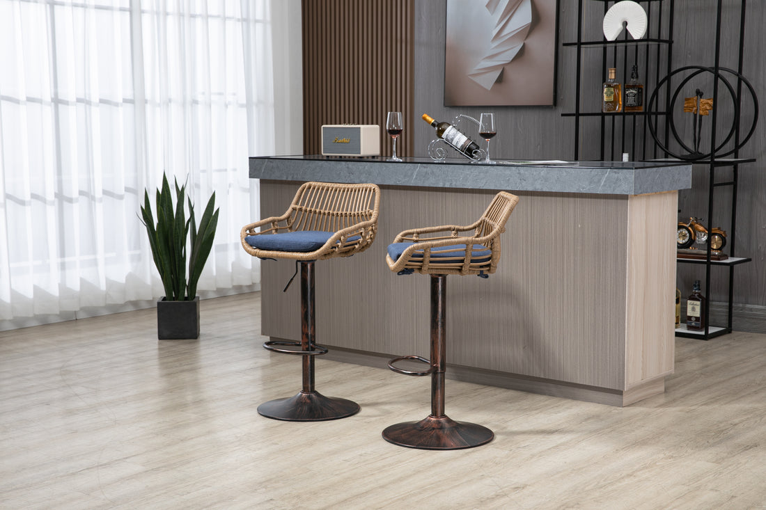Coolmore Modern Swivel Bar Stools Set Of 2 Adjustable Counter Height Chairs With Footrest For Kitchen, Dining Room Blue Blue Primary Living Space Foam Linen