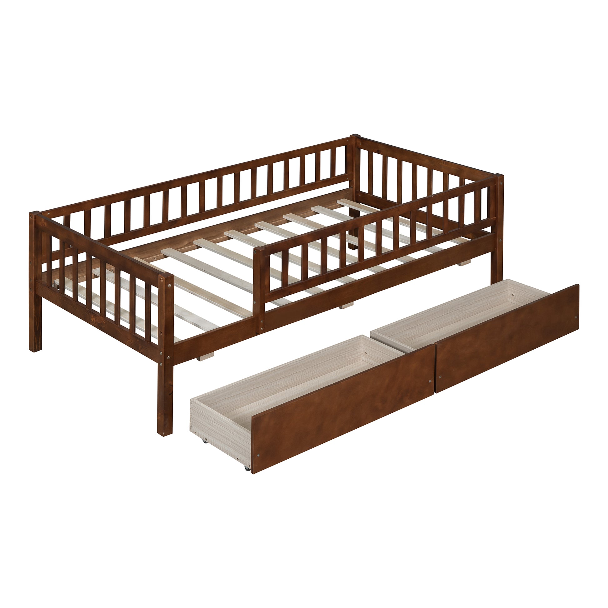 Twin Size Daybed Wood Bed With Two Drawers, Walnut Twin Walnut Solid Wood