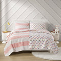 Cotton Cabana Stripe Reversible Quilt Set With Rainbow Reverse Twin Pink Cotton