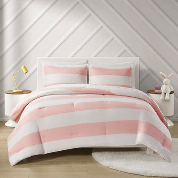 Cotton Cabana Stripe Reversible Comforter Set With Rainbow Reverse Twin Pink Cotton