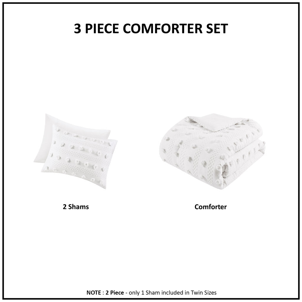 Clip Jacquard Comforter Set King Ivory Polyester