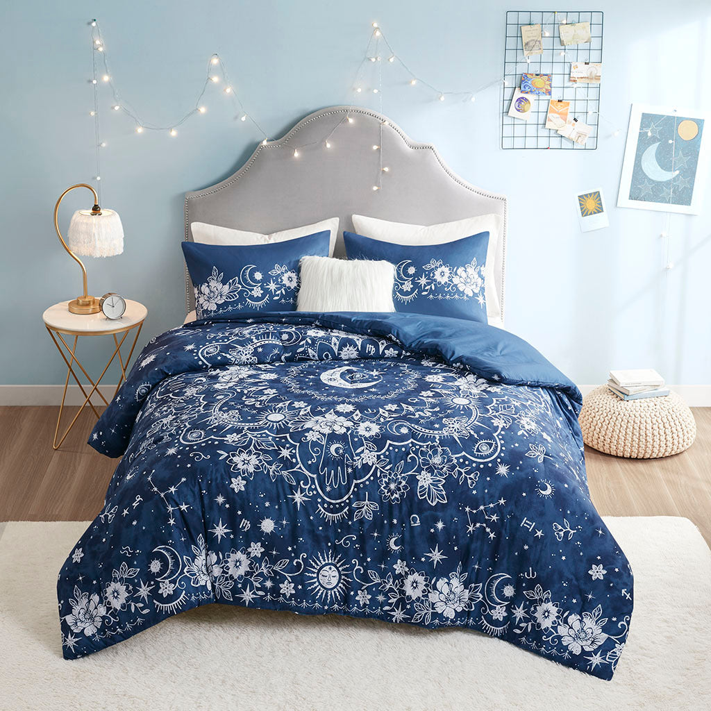 Celestial Comforter Set Twin Navy Polyester