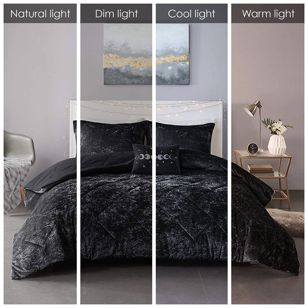 Velvet Duvet Cover Set Full Black Polyester