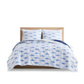 Cotton Cabana Stripe Reversible Quilt Set With Shark Reverse Full Navy Cotton