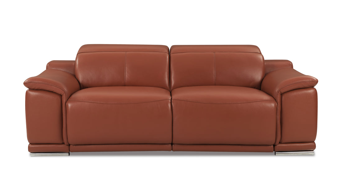 Genuine Italian Leather Power Reclining Sofa Camel Foam Leather