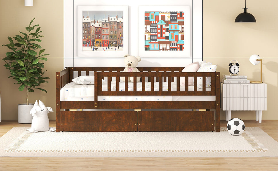 Full Size Daybed Wood Bed With Two Drawers, Walnut Full Walnut Solid Wood