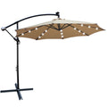 Tan 10 Ft Outdoor Patio Umbrella Solar Powered Led Lighted Sun Shade Market Waterproof 8 Ribs Umbrella With Crank And Cross Base For Garden Deck Backyard Pool Shade Outside Deck Swimming Pool Tan