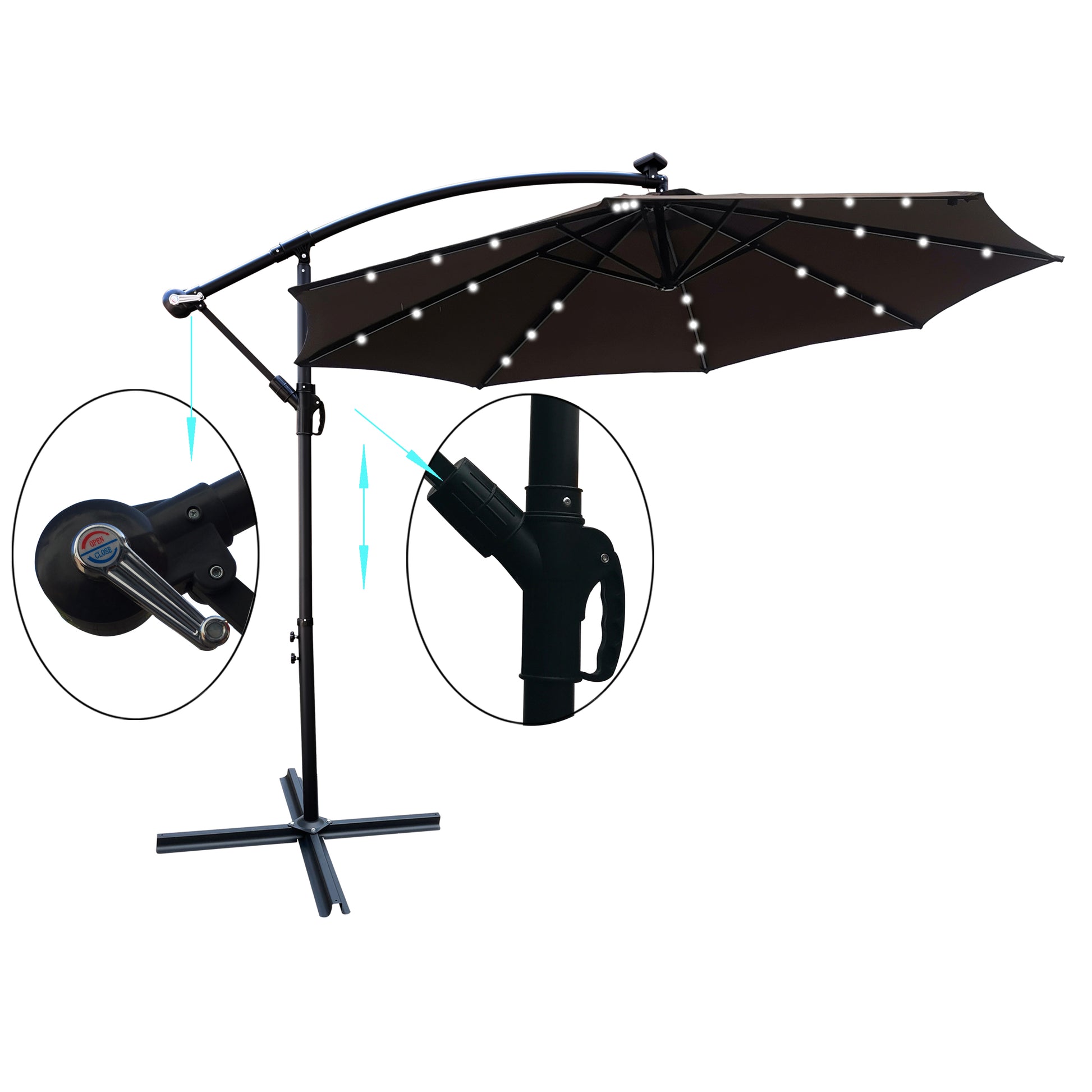 10 Ft Outdoor Patio Umbrella Solar Powered Led Lighted Sun Shade Market Waterproof 8 Ribs Umbrella With Crank And Cross Base For Garden Deck Backyard Pool Shade Outside Deck Swimming Pool Chocolate