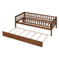 Twin Size Wood Daybed With Trundle And Fence Guardrails, Walnut Twin Walnut Solid Wood Mdf