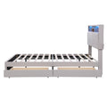 Queen Size Upholstered Platform Bed With Storage Headboard, Led, Usb Charging And 2 Drawers, Beige Beige Upholstered