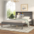 Platform Bed With Storage Headboard,Sockets And Usb Ports,Queen Size Platform Bed,Antique Gray Antique Gray Solid Wood Mdf