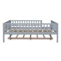 Full Size Wood Daybed With Trundle And Fence Guardrails, Gray Full Gray Solid Wood Mdf