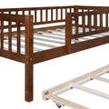 Twin Size Wood Daybed With Trundle And Fence Guardrails, Walnut Twin Walnut Solid Wood Mdf