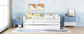 Full Size Wood Daybed With Trundle And Fence Guardrails, White Full White Solid Wood Mdf