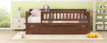 Full Size Wood Daybed With Trundle And Fence Guardrails, Walnut Full Walnut Solid Wood Mdf