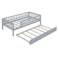 Twin Size Wood Daybed With Trundle And Fence Guardrails, Gray Twin Gray Solid Wood Mdf