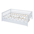 Full Size Wood Daybed With Trundle And Fence Guardrails, White Full White Solid Wood Mdf