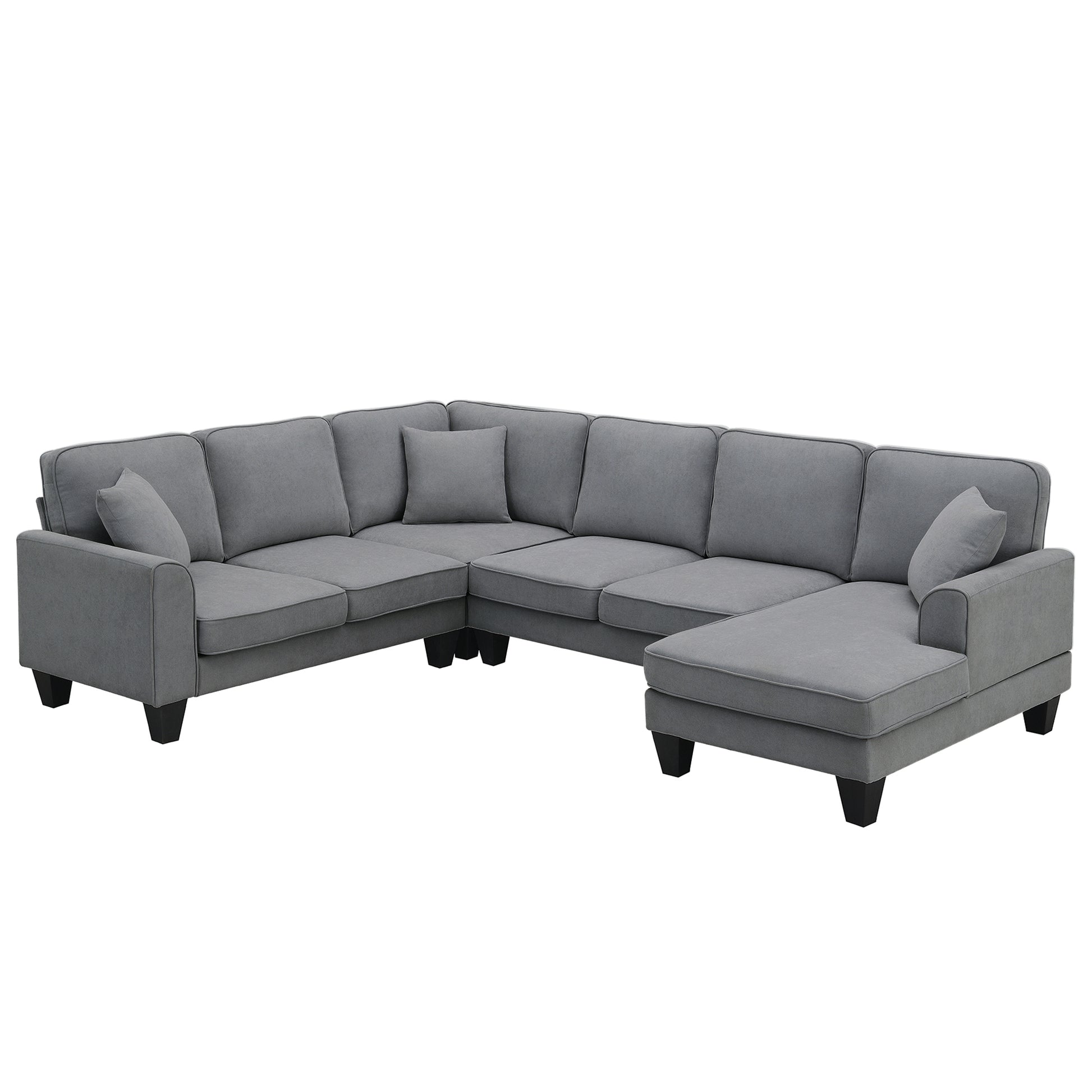 108*85.5" Modern U Shape Sectional Sofa, 7 Seat Fabric Sectional Sofa Set With 3 Pillows Included For Living Room, Apartment, Office,3 Colors Dark Grey Fabric