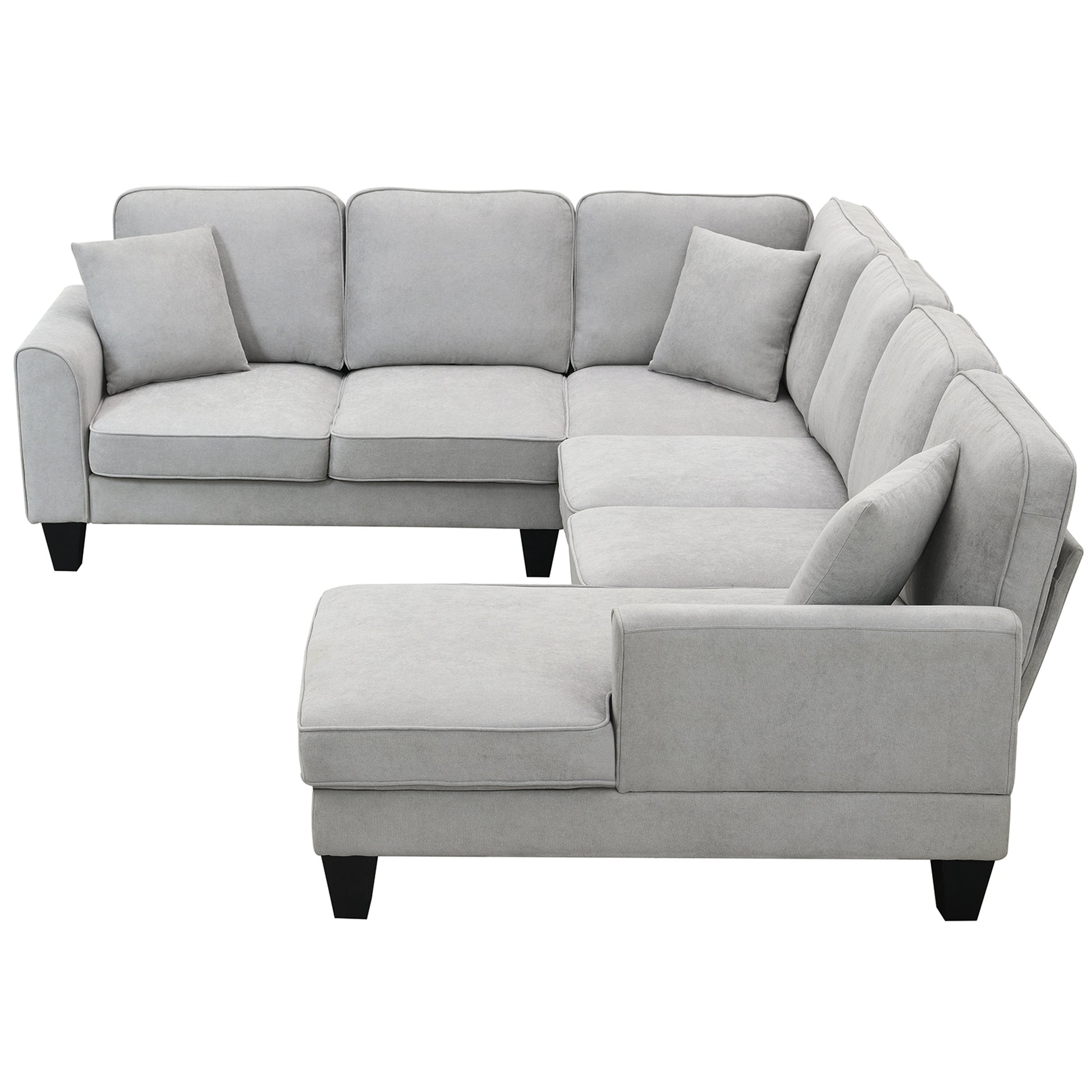 108*85.5" Modern U Shape Sectional Sofa, 7 Seat Fabric Sectional Sofa Set With 3 Pillows Included For Living Room, Apartment, Office,3 Colors Light Grey Fabric