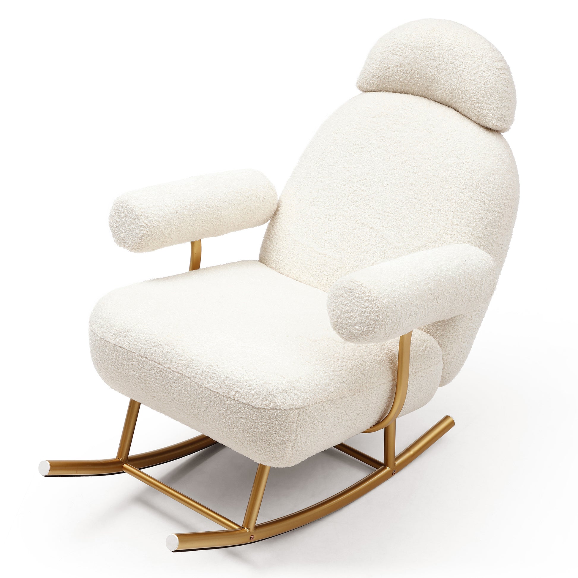 Modern Sherpa Fabric Nursery Rocking Chair,Accent Upholstered Rocker Glider Chair For Baby And Kids,Comfy Armchair With Gold Metal Frame,Leisure Sofa Chair For Nursery Bedroom Living Room Office,Beige Beige Polyester