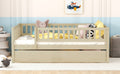 Full Size Wood Daybed With Trundle And Fence Guardrails, Natural Full Natural Solid Wood Mdf