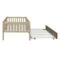 Twin Size Wood Daybed With Trundle And Fence Guardrails, Natural Twin Natural Solid Wood Mdf