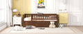 Twin Size Wood Daybed With Trundle And Fence Guardrails, Walnut Twin Walnut Solid Wood Mdf