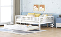 Full Size Wood Daybed With Trundle And Fence Guardrails, White Full White Solid Wood Mdf