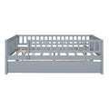 Full Size Wood Daybed With Trundle And Fence Guardrails, Gray Full Gray Solid Wood Mdf