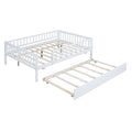 Full Size Wood Daybed With Trundle And Fence Guardrails, White Full White Solid Wood Mdf