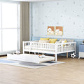 Full Size Wood Daybed With Trundle And Fence Guardrails, White Full White Solid Wood Mdf